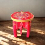 Furnshine - Red with Green Handcrafted Elephant Stool - Indian Handicraft for Pooja Decor, Home & Foyer (8"H x 10.5"L x 8"W) - Image 5
