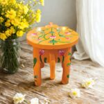 Furnshine - Orange Wooden Elephant Stool with Floral Designs - Indian Handicraft for Home Decor, Pooja & Foyer (8"H x 10.5"L x 8"W) - Image 6