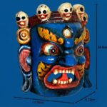 Furnshine - Handcrafted Mahakala Tibetan Buddhist Wooden Hanging Mask - 8 Inch Blue Face Skull Crown Wall Decor Showpiece for Home Puja Room - Image 7