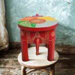Furnshine - Handcrafted Red Multicolor Wooden Elephant Stool - Large Indian Handicraft for Pooja, Home & Foyer Decor (8"H x 11"L x 8"W) - Image 7