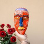 Furnshine - Handcrafted Orange/Blue Tribal Wooden Wall Mask - 9 Inch Nazar Battu African Egyptian Hanging for Home Entrance, Living Room Decor​ - Image 7