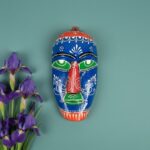 Furnshine - Handcrafted Orange/Blue Tribal Wooden Wall Mask - 9 Inch Nazar Battu African Egyptian Hanging for Home Entrance, Living Room Decor​ - Image 9
