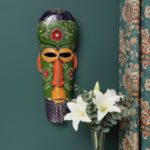 Furnshine - Handcrafted Blue/Green Tribal Wooden Wall Mask - 15 Inch Nazar Battu African Egyptian Hanging for Home Entrance, Living Room Decor​ - Image 9