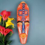 Furnshine - Green Orange African Egyptian Tribal Wall Mask Hanging Set - Nazar Battu Wooden Masks for Home Entrance, Living Room Decor - 18 Inch Pack of 2 - Image 9