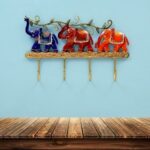 Furnshine - Elliot Antique 3 Elephant Iron Key Holder with 4 Hooks | Handcrafted Wall Key Organizer for Home & Office